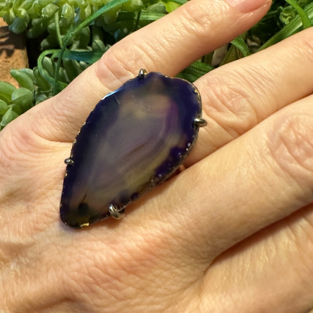 Purple agate stone ring in sterling silver